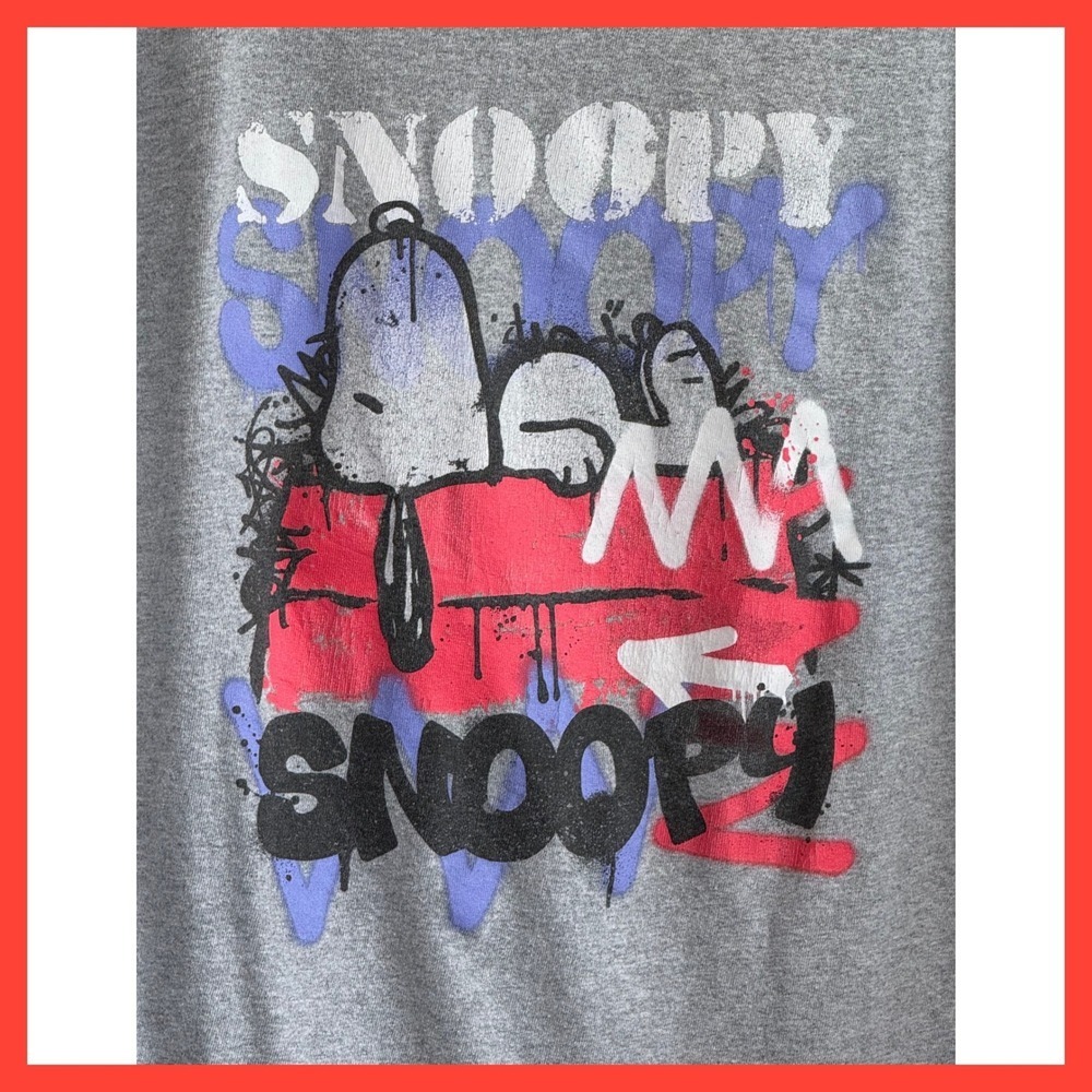 Peanuts Snoopy Graffiti Graphic T-Shirt Mens XL Gray Short Sleeve Crewneck Tee - Picture 2 of 4